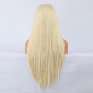 Natural Realistic Wig 613# Chemical Fiber Front Lace Long Straight Hair Matte High Temperature Silk Headgear