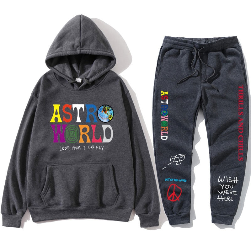 TRAVIS SCOTT ASTROWORLD  HOODIES Letters Print Sweatshirt+Sweatpant  men's Pullover Sweatshirt Hoodie Sports Pants tracksuit men