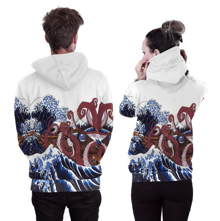 Autumn Winter Women Sweatshirt The Great Wave Off Kanagawa Hoodies Couples Lovers Suit harajuku Hoodies Sweatshirt