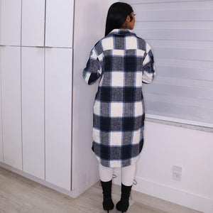 ANJAMANOR Elegant Fashion Checkered Coat Women Autumn Winter Clothing  Single Breasted Long Flannel Plaid Jacket D74-DG57