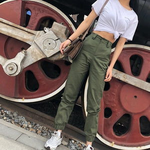 High Waist Ankle-Length Safari Style Hip Hop Womens Cargo Pants Fashion Casual High Waist Trousers Solid Joggers Sweatpants