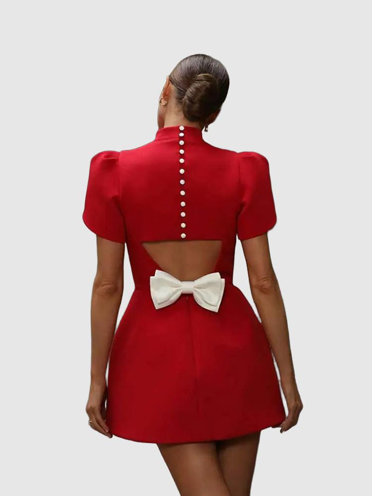 Women's Mini Dress Red Polyester Hollow Tie Summer Cocktail Dress