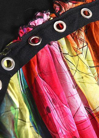 Women's Summer Dress Black Cotton Chiffon Patchwork