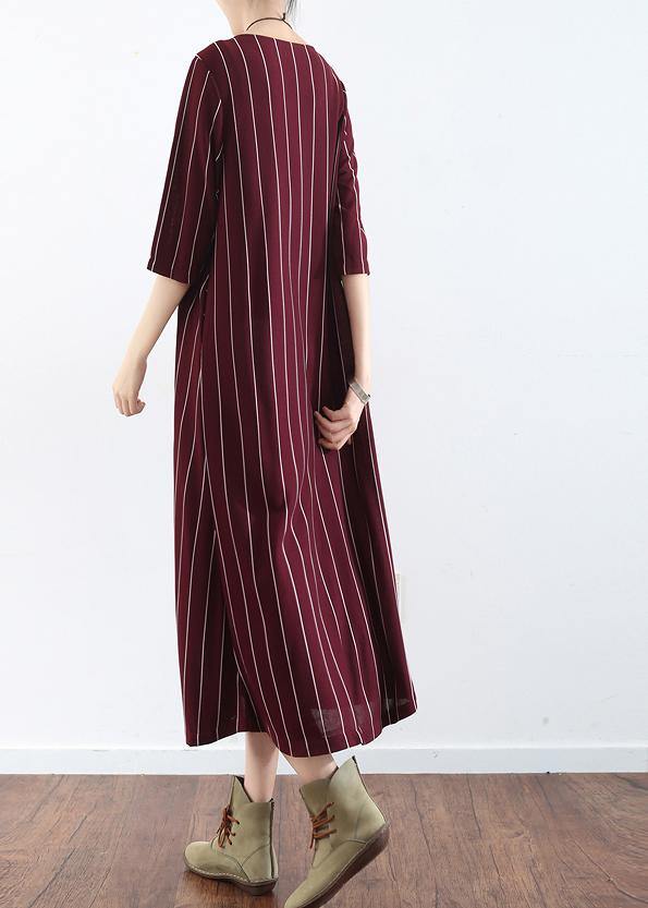 Women's Plus Size Summer Dress Burgundy Cotton Striped Maxi