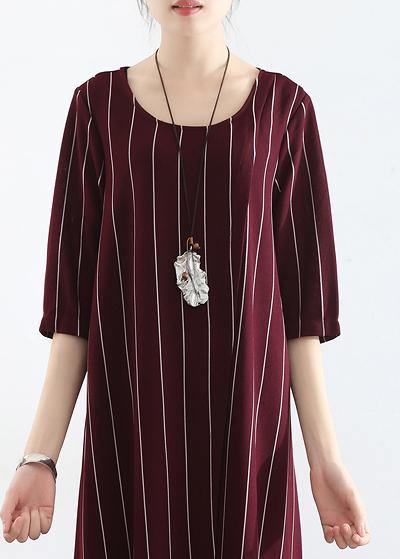 Women's Plus Size Summer Dress Burgundy Cotton Striped Maxi