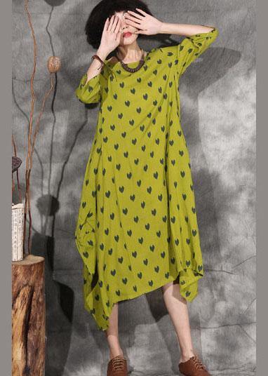 Women's Summer Dress Yellow Dotted Linen