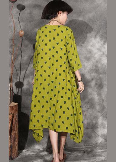 Women's Summer Dress Yellow Dotted Linen