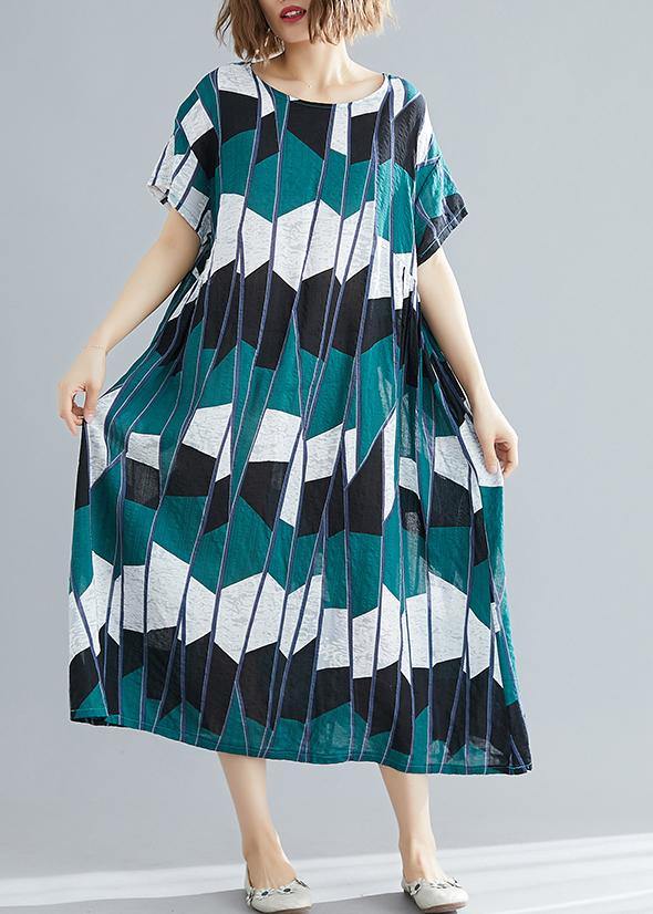 Women's Plus Size Summer Dress Black Green Plaid Chiffon