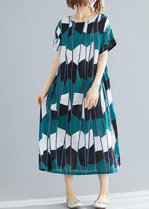 Women's Plus Size Summer Dress Black Green Plaid Chiffon