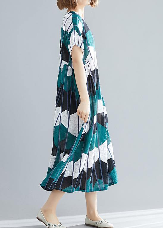 Women's Plus Size Summer Dress Black Green Plaid Chiffon