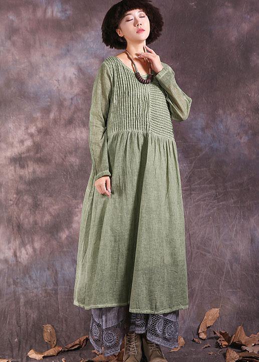 Women's Summer Dress Green Cotton Linen