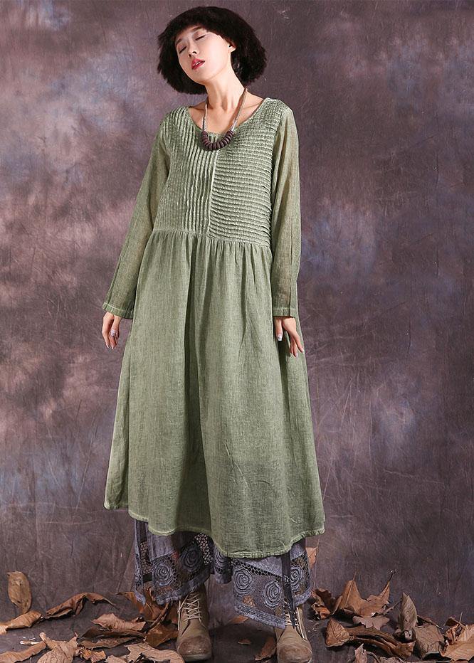 Women's Summer Dress Green Cotton Linen