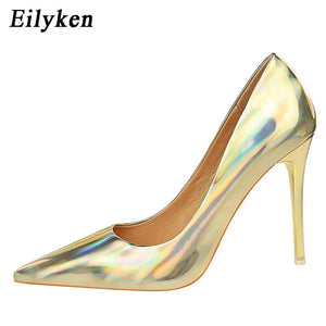 Eilyken New Women Pumps Sexy Fetish Green Red 10.5cm High Heels High Quality Patent Leather Pointed Toe Ladies Office Shoes