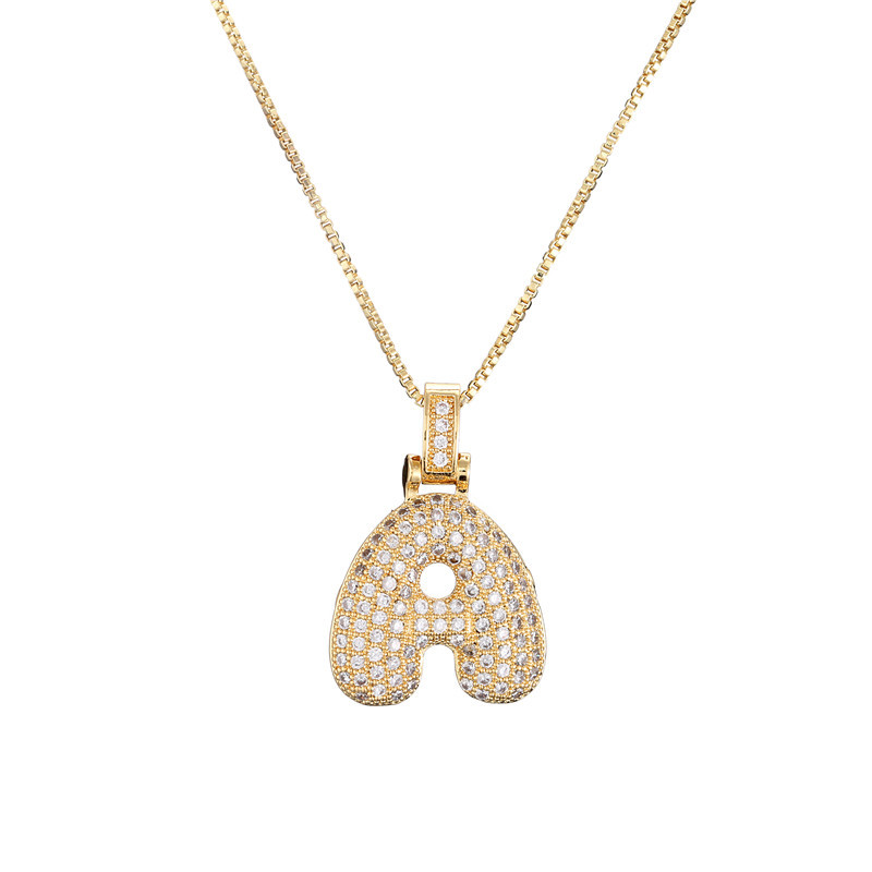 14k Gold-Plated Initial Necklace with Zircon Accents – Dazzling Bubble Letter Design