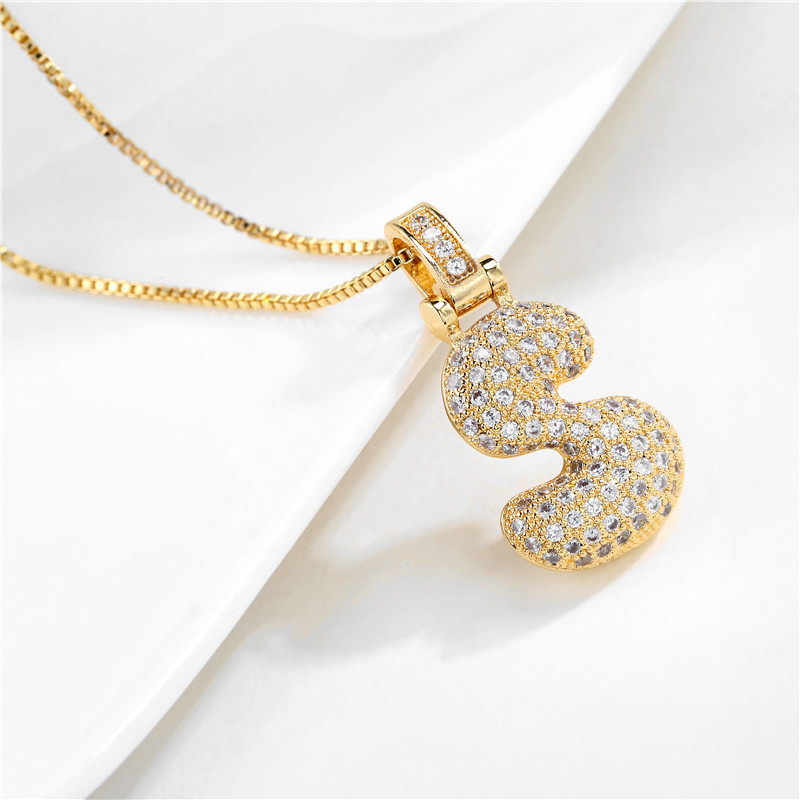 14k Gold-Plated Initial Necklace with Zircon Accents – Dazzling Bubble Letter Design