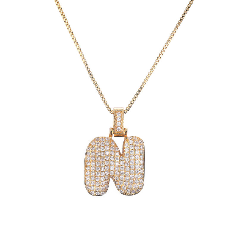 14k Gold-Plated Initial Necklace with Zircon Accents – Dazzling Bubble Letter Design
