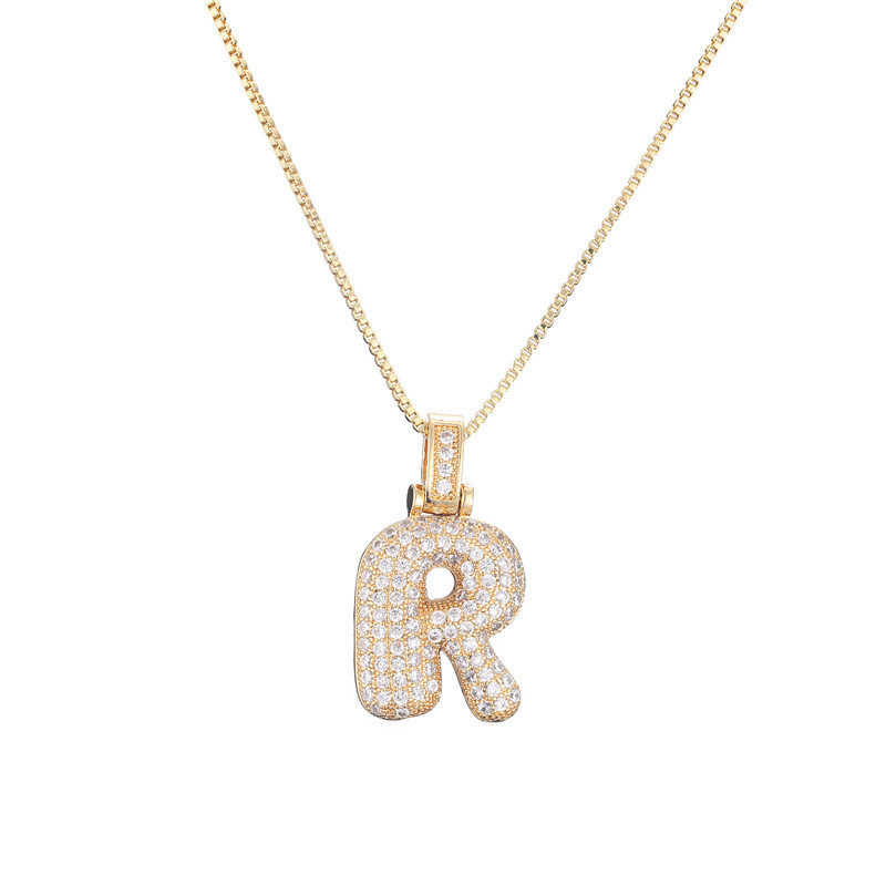 14k Gold-Plated Initial Necklace with Zircon Accents – Dazzling Bubble Letter Design