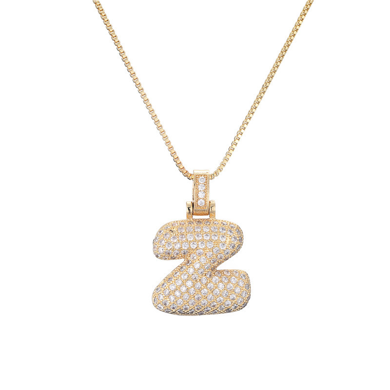 14k Gold-Plated Initial Necklace with Zircon Accents – Dazzling Bubble Letter Design