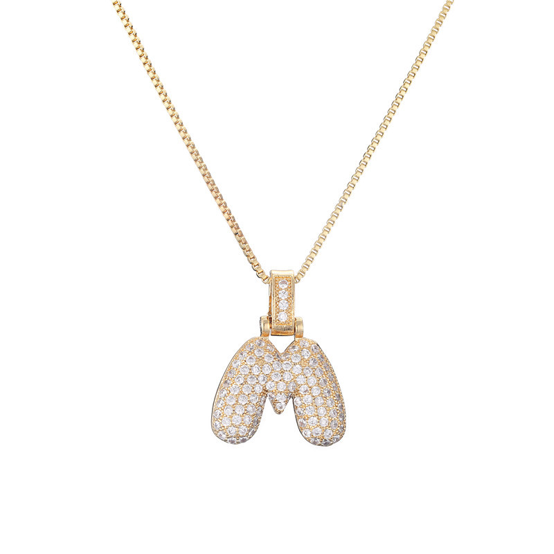 14k Gold-Plated Initial Necklace with Zircon Accents – Dazzling Bubble Letter Design