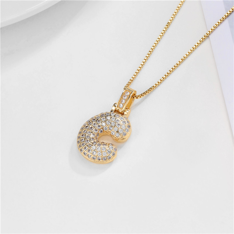 14k Gold-Plated Initial Necklace with Zircon Accents – Dazzling Bubble Letter Design
