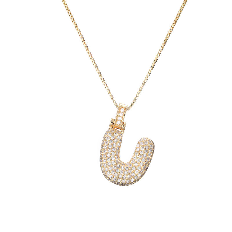 14k Gold-Plated Initial Necklace with Zircon Accents – Dazzling Bubble Letter Design