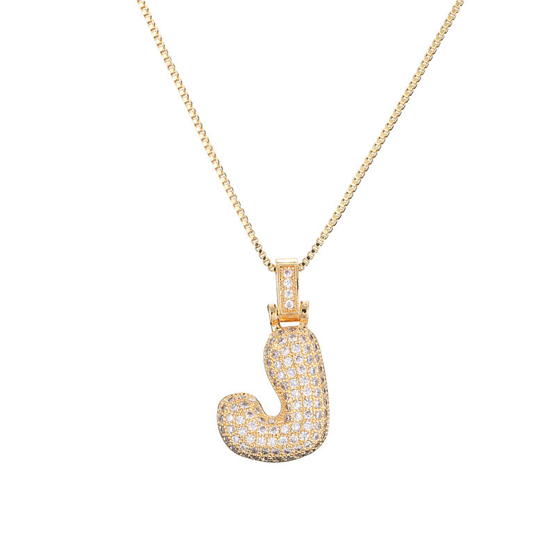 14k Gold-Plated Initial Necklace with Zircon Accents – Dazzling Bubble Letter Design