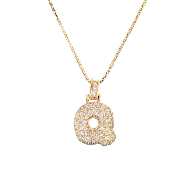 14k Gold-Plated Initial Necklace with Zircon Accents – Dazzling Bubble Letter Design