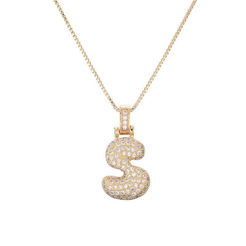 14k Gold-Plated Initial Necklace with Zircon Accents – Dazzling Bubble Letter Design