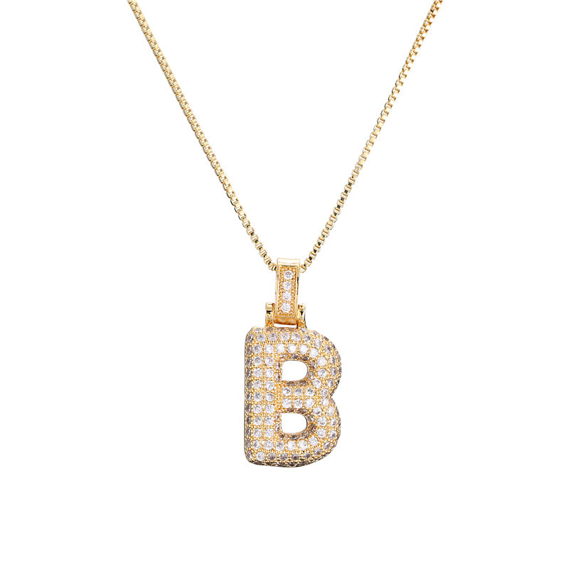 14k Gold-Plated Initial Necklace with Zircon Accents – Dazzling Bubble Letter Design