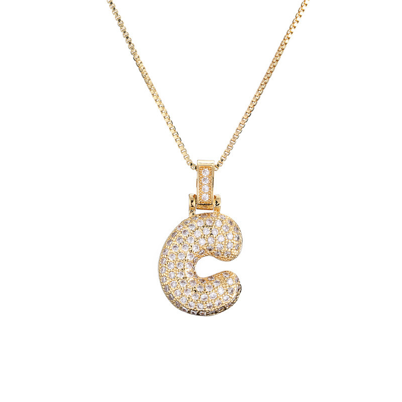 14k Gold-Plated Initial Necklace with Zircon Accents – Dazzling Bubble Letter Design