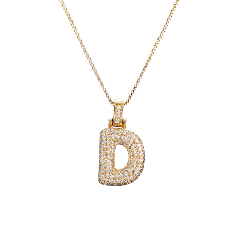 14k Gold-Plated Initial Necklace with Zircon Accents – Dazzling Bubble Letter Design
