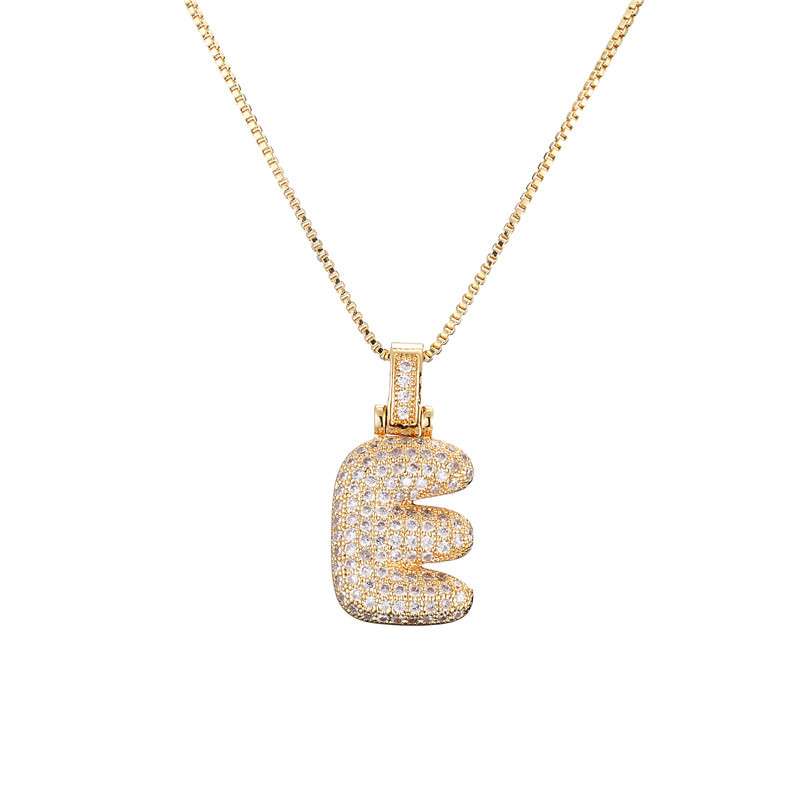 14k Gold-Plated Initial Necklace with Zircon Accents – Dazzling Bubble Letter Design