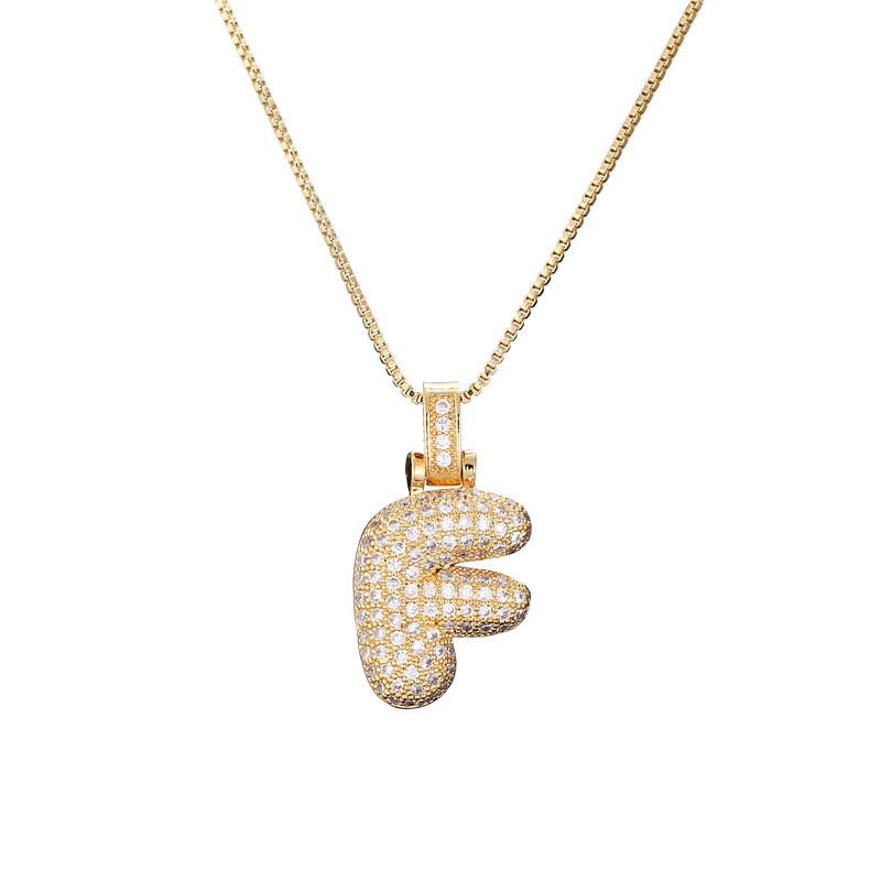 14k Gold-Plated Initial Necklace with Zircon Accents – Dazzling Bubble Letter Design