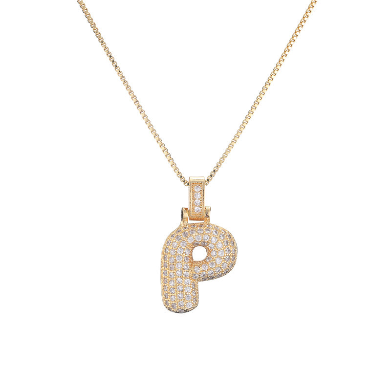 14k Gold-Plated Initial Necklace with Zircon Accents – Dazzling Bubble Letter Design