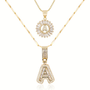 14k Gold-Plated Layered Necklace Set with Diamond Initial Pendants – Elegant Jewelry for Personal Style