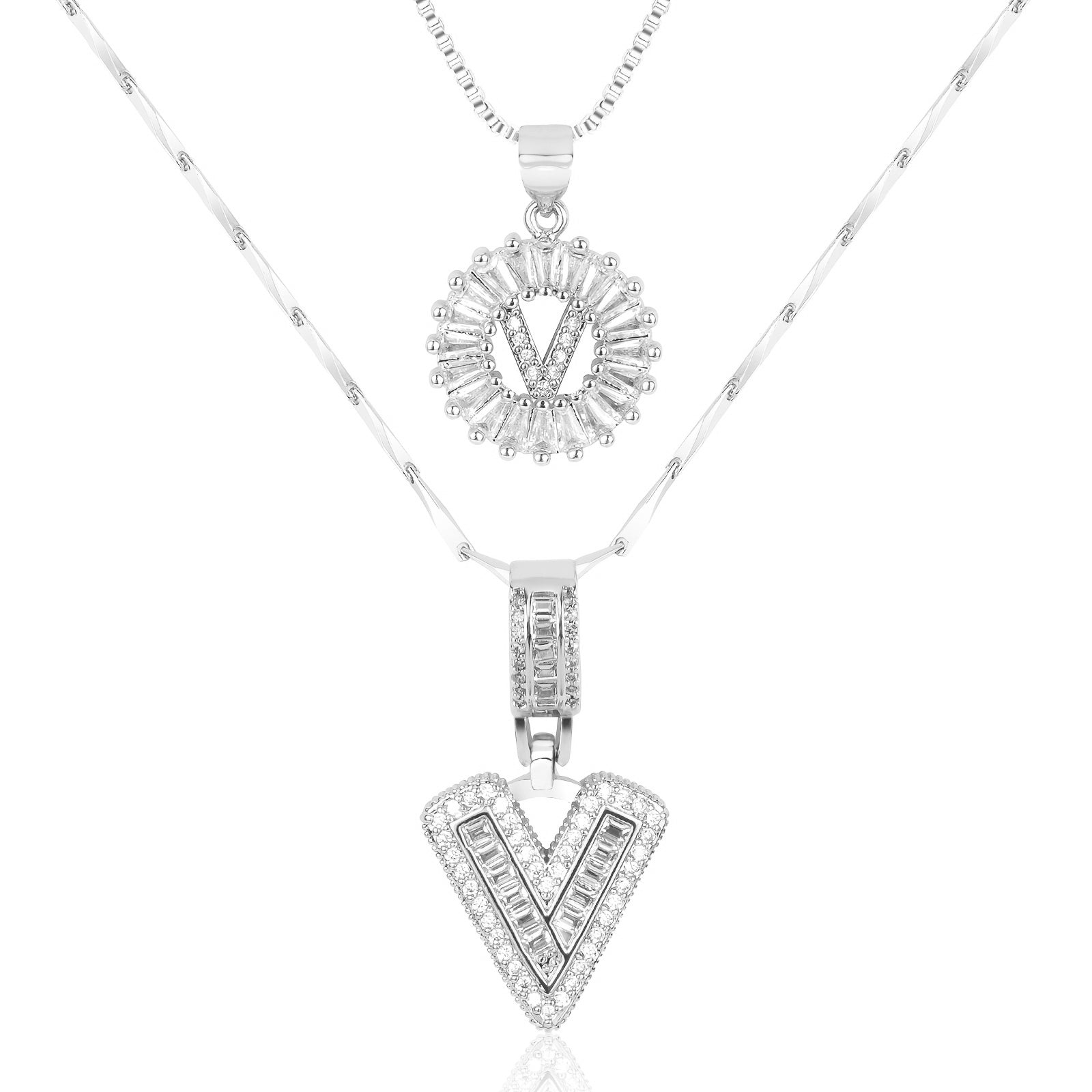 14k Gold-Plated Layered Necklace Set with Diamond Initial Pendants – Elegant Jewelry for Personal Style