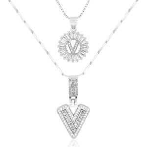 14k Gold-Plated Layered Necklace Set with Diamond Initial Pendants – Elegant Jewelry for Personal Style
