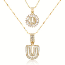 Load image into Gallery viewer, 14k Gold-Plated Layered Necklace Set with Diamond Initial Pendants – Elegant Jewelry for Personal Style
