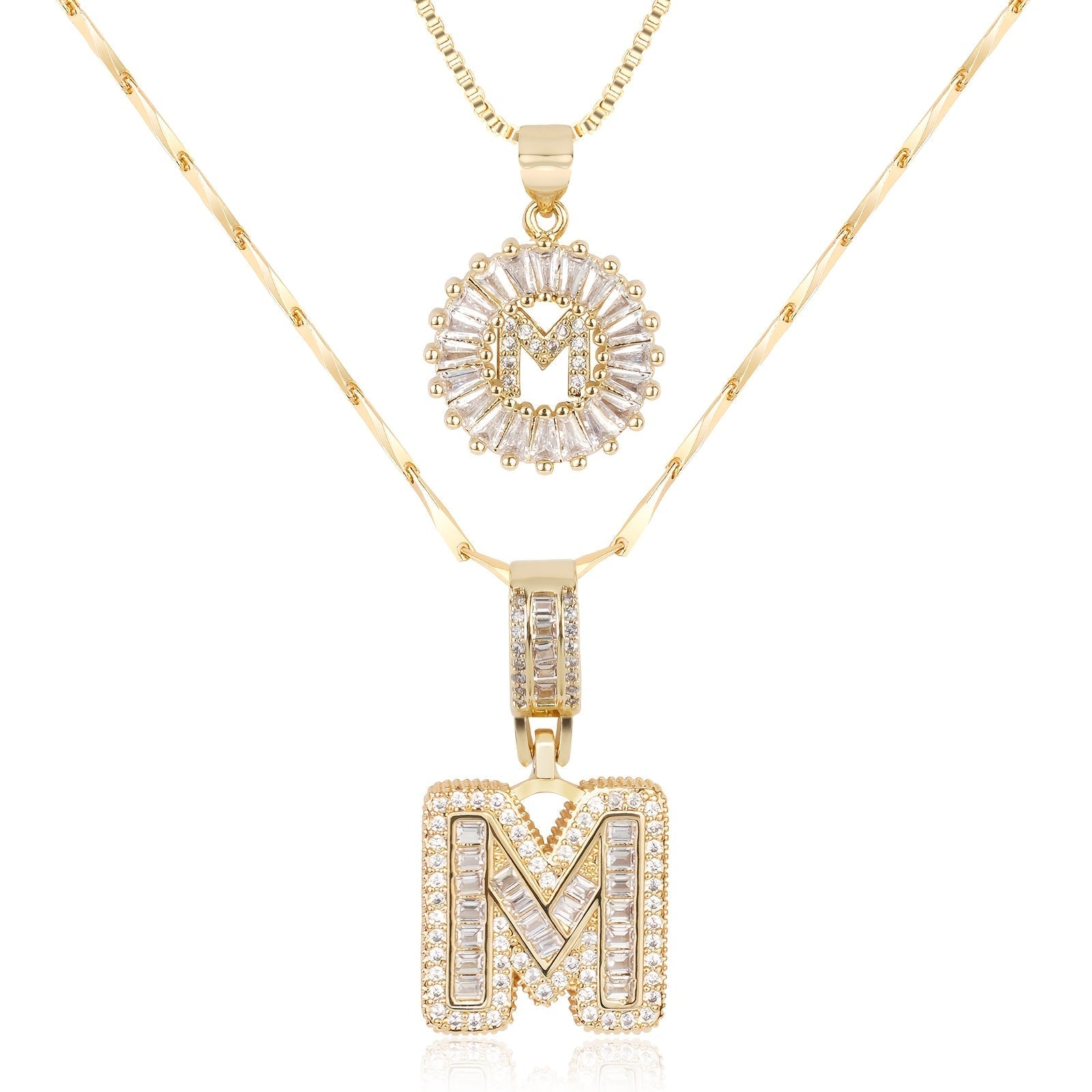 14k Gold-Plated Layered Necklace Set with Diamond Initial Pendants – Elegant Jewelry for Personal Style