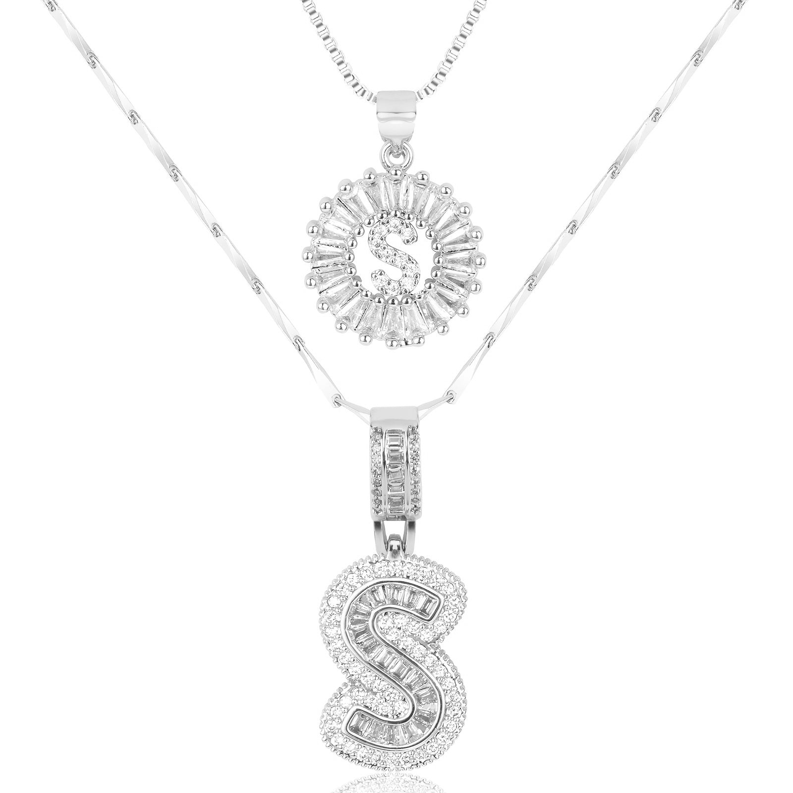 14k Gold-Plated Layered Necklace Set with Diamond Initial Pendants – Elegant Jewelry for Personal Style