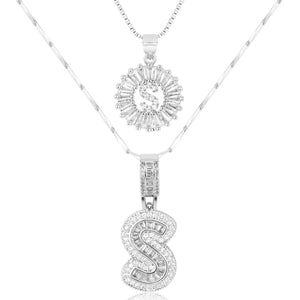 14k Gold-Plated Layered Necklace Set with Diamond Initial Pendants – Elegant Jewelry for Personal Style
