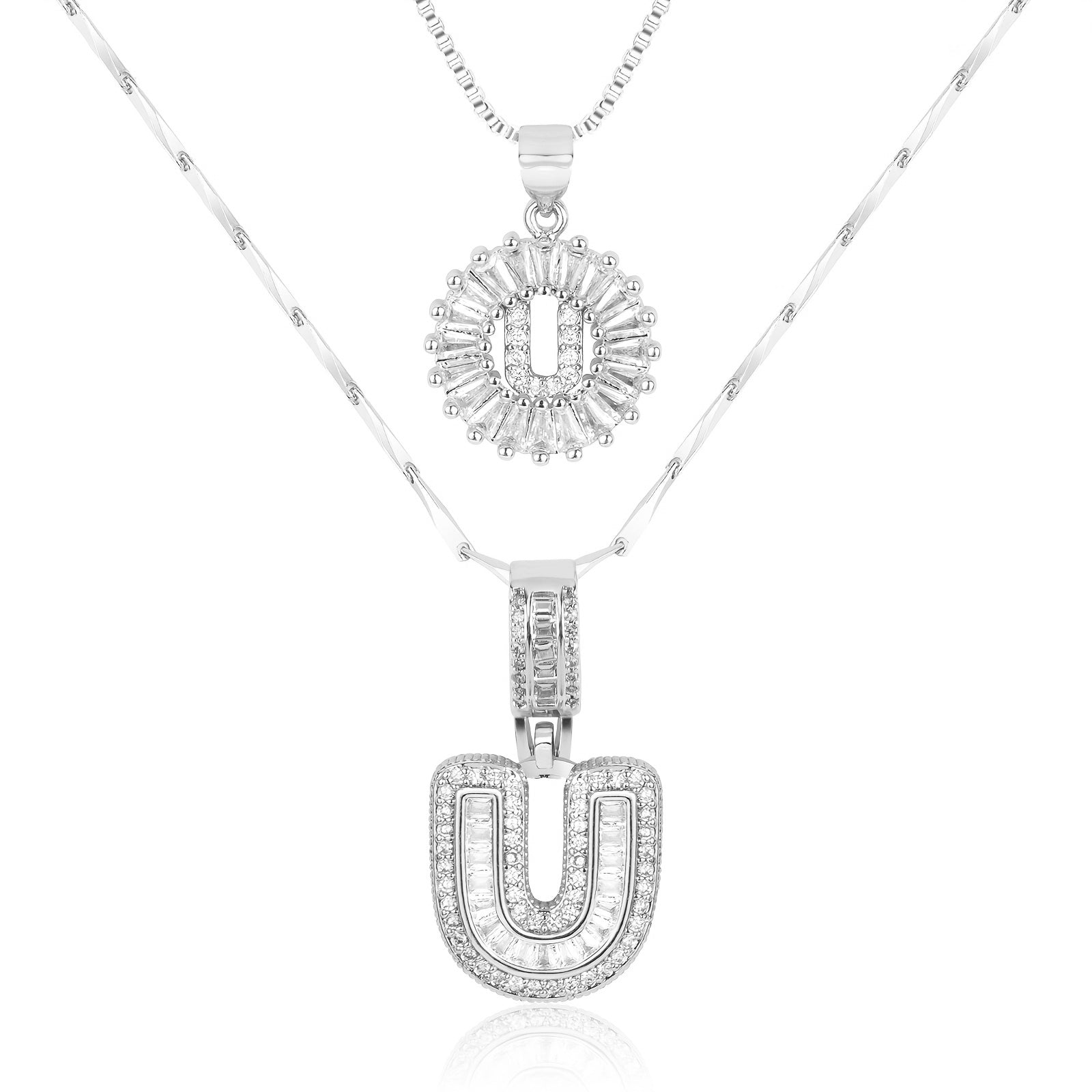 14k Gold-Plated Layered Necklace Set with Diamond Initial Pendants – Elegant Jewelry for Personal Style