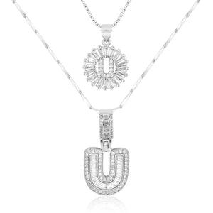 14k Gold-Plated Layered Necklace Set with Diamond Initial Pendants – Elegant Jewelry for Personal Style