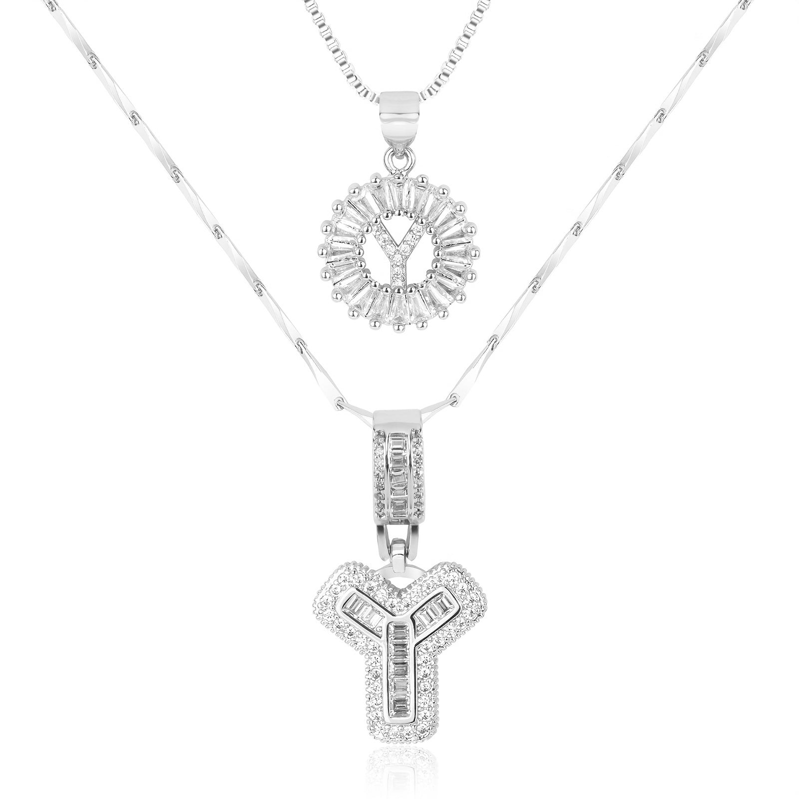 14k Gold-Plated Layered Necklace Set with Diamond Initial Pendants – Elegant Jewelry for Personal Style