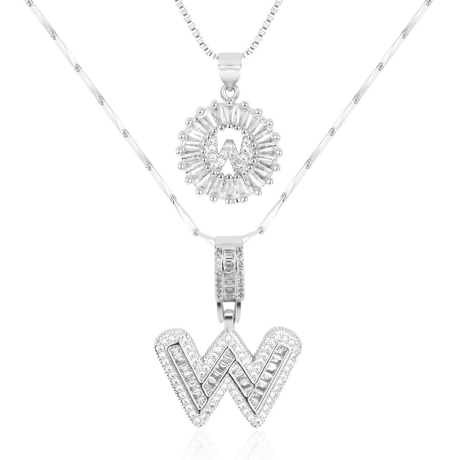 14k Gold-Plated Layered Necklace Set with Diamond Initial Pendants – Elegant Jewelry for Personal Style