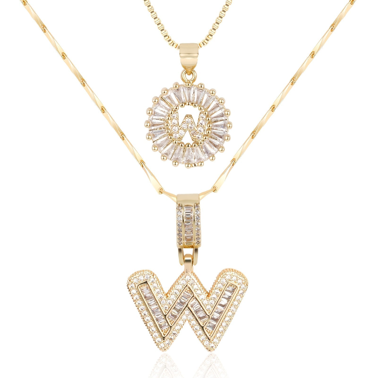 14k Gold-Plated Layered Necklace Set with Diamond Initial Pendants – Elegant Jewelry for Personal Style