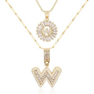 14k Gold-Plated Layered Necklace Set with Diamond Initial Pendants – Elegant Jewelry for Personal Style