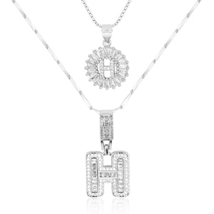 14k Gold-Plated Layered Necklace Set with Diamond Initial Pendants – Elegant Jewelry for Personal Style