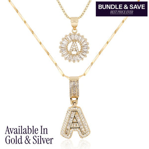14k Gold-Plated Layered Necklace Set with Diamond Initial Pendants – Elegant Jewelry for Personal Style