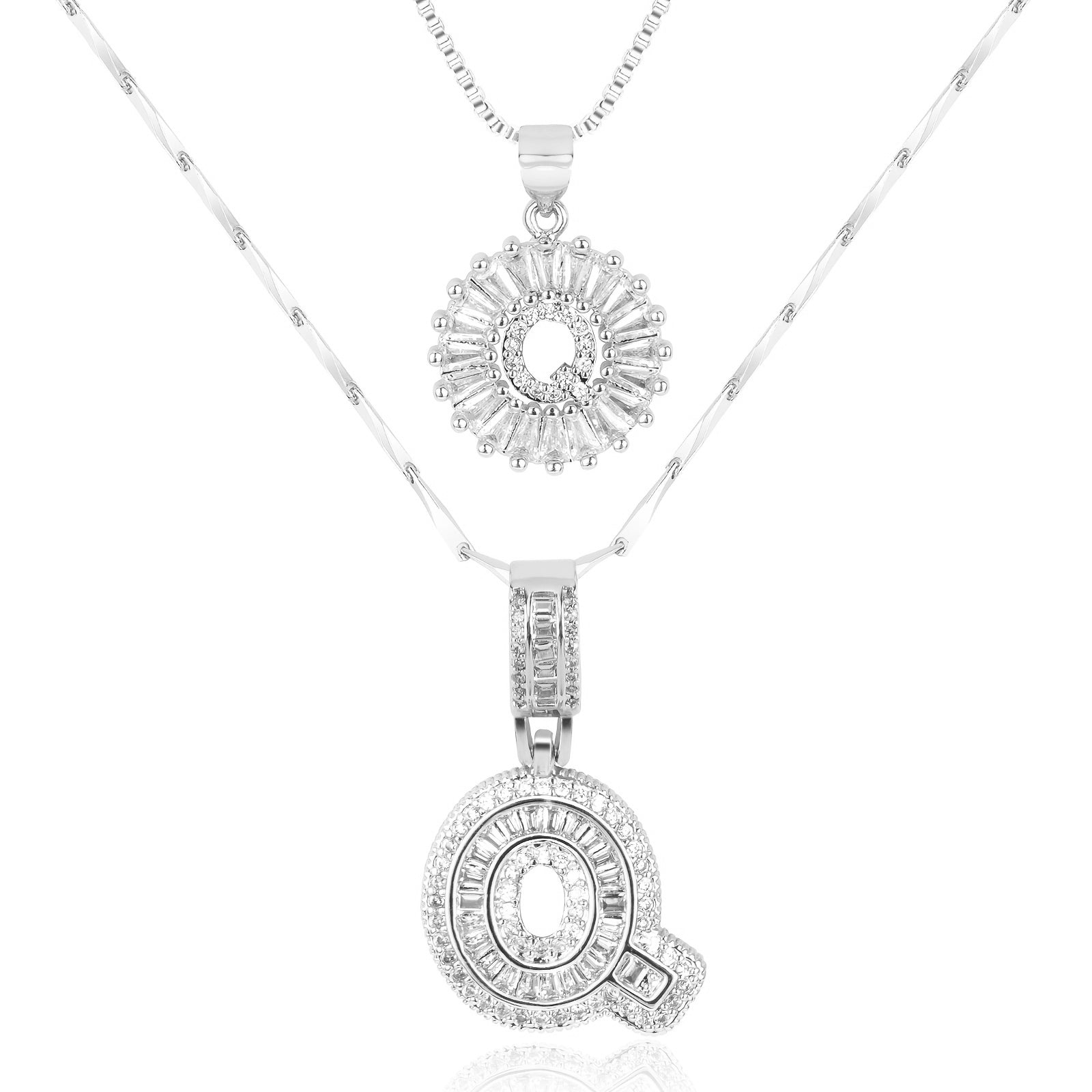 14k Gold-Plated Layered Necklace Set with Diamond Initial Pendants – Elegant Jewelry for Personal Style